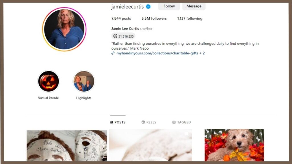 Jamie Lee Curtis Social media
